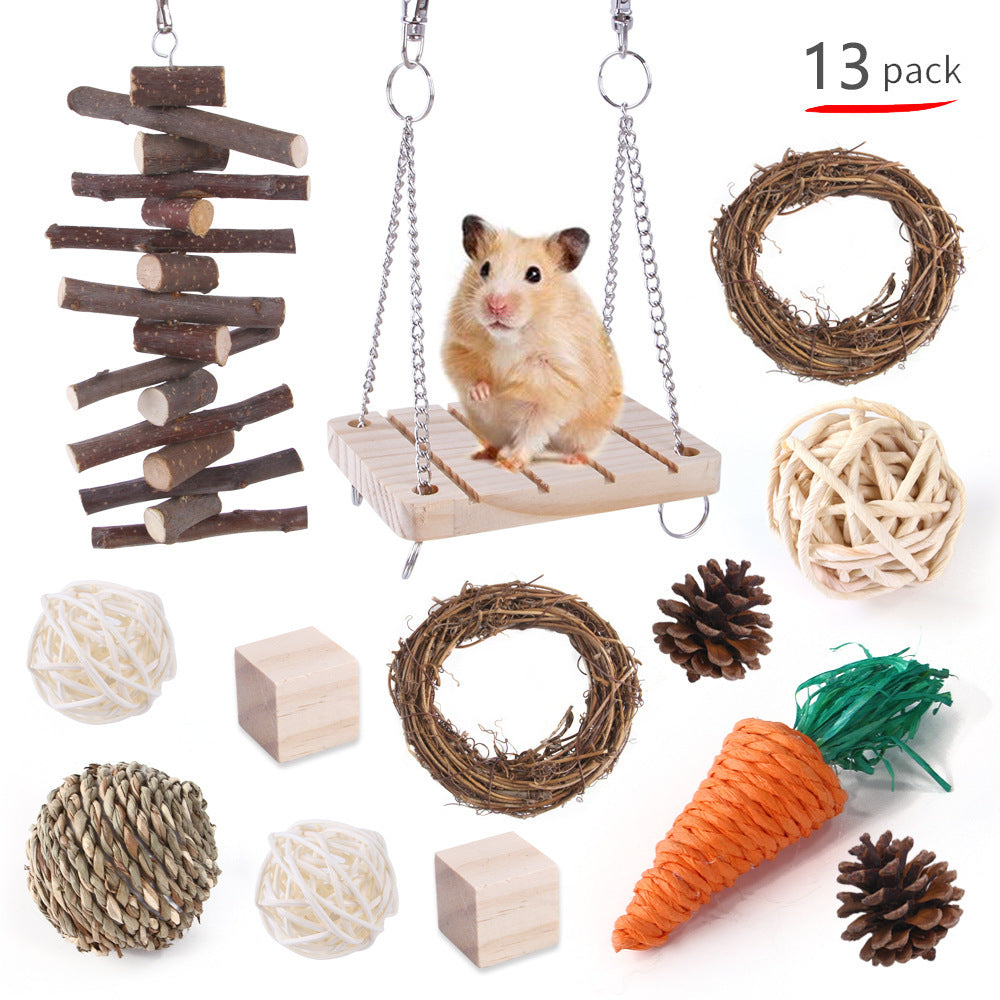 Pet Rabbit Guinea Pig Parrot Playing Molar Wooden Supplies Combination