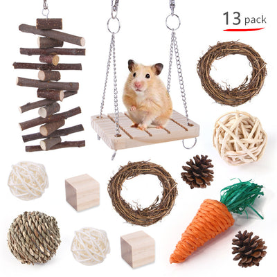 Pet Rabbit Guinea Pig Parrot Playing Molar Wooden Supplies Combination