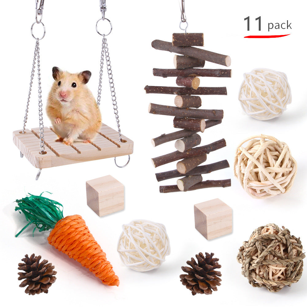 Pet Rabbit Guinea Pig Parrot Playing Molar Wooden Supplies Combination