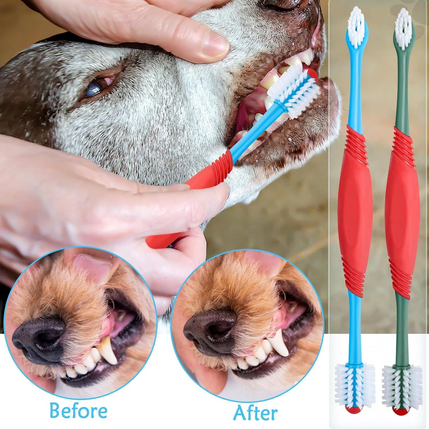 Dog Toothbrush 360 Degree Dog Tooth Brush, Dual Head Dog Tooth Brushing Kit Non Slip Toothbrush For Dogs And Cat Teeth Clean Pet Toothbrush Dental Care