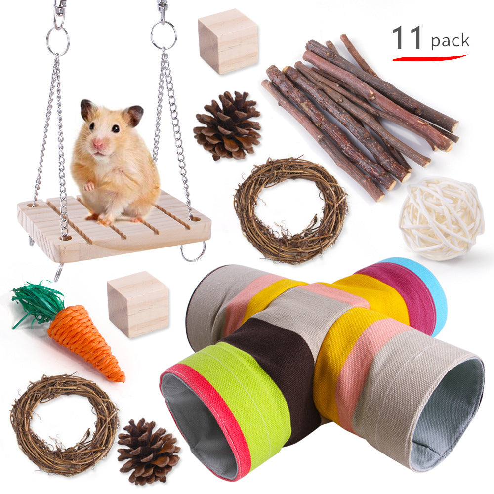 Pet Rabbit Guinea Pig Parrot Playing Molar Wooden Supplies Combination