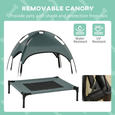 PawHut Elevated Portable Dog Cot Pet Bed With UV Protection Canopy Shade, 24 Inch, Gray