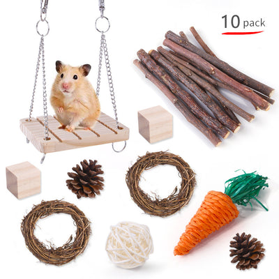 Pet Rabbit Guinea Pig Parrot Playing Molar Wooden Supplies Combination