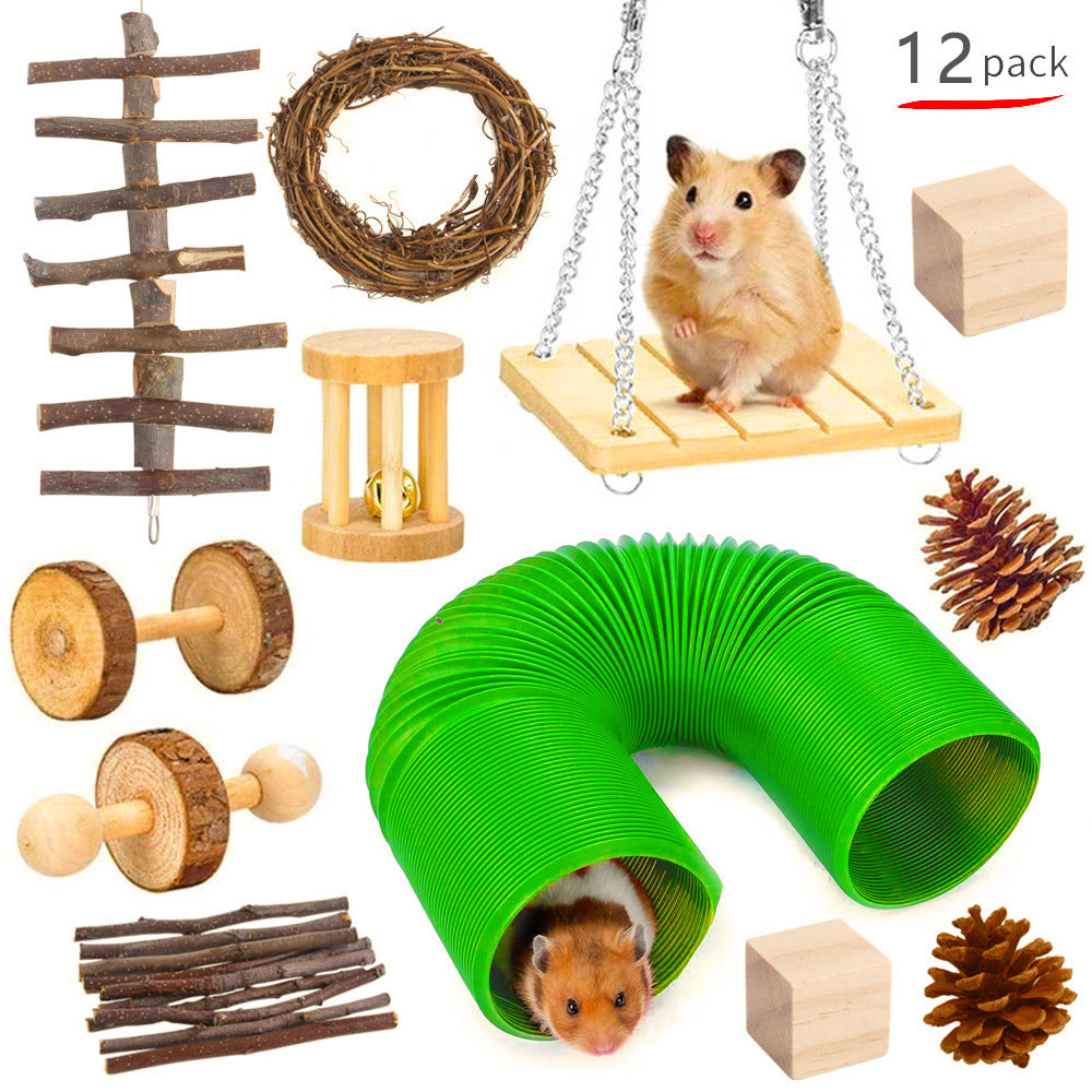 Pet Rabbit Guinea Pig Parrot Playing Molar Wooden Supplies Combination