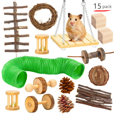 Pet Rabbit Guinea Pig Parrot Playing Molar Wooden Supplies Combination